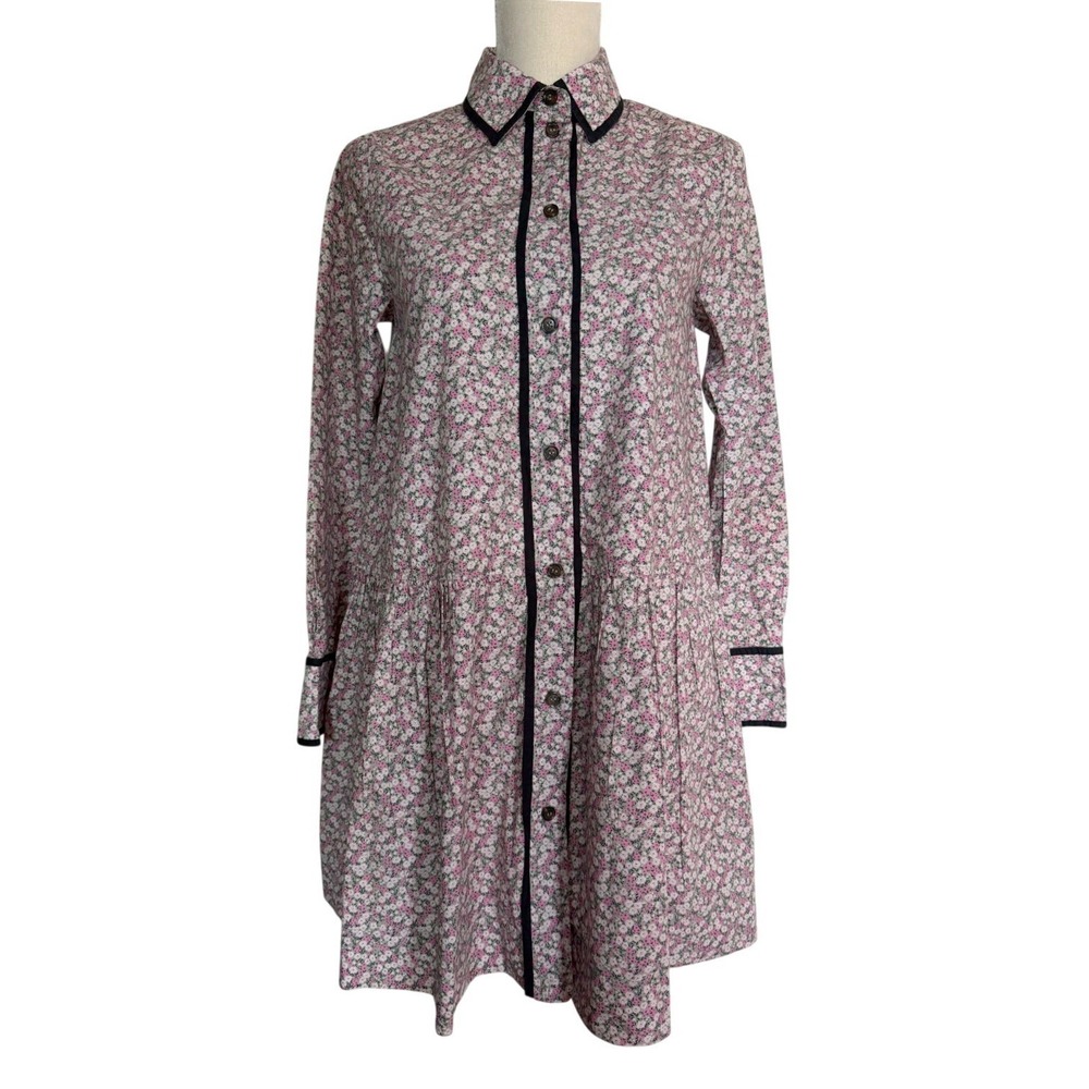 Ganni Floral Print Organic Cotton Button Mini Shirt Dress Ditzy Whimsigoth Sz M
